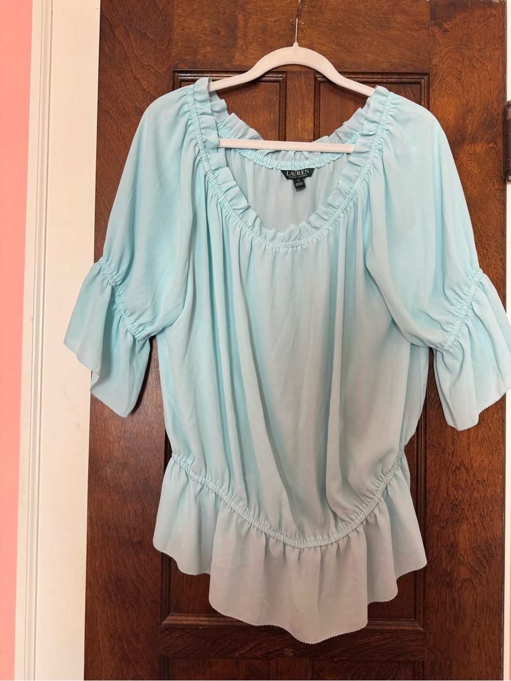 Lauren Ralph Lauren Aqua off shoulder Peasant Blouse